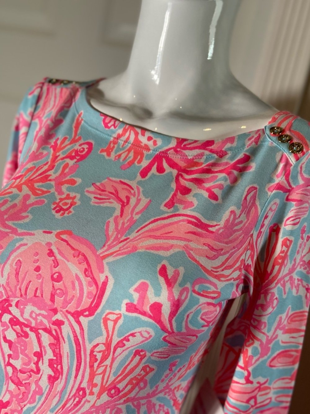 Lily Pulitzer~NWT~Seasalt Blue~UPF 50+~Sophie Dress~3/4 Sleeve~Boat Neck~Size XS - Picture 5 of 16